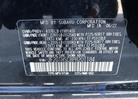 2023 Subaru Crosstrek Sport z USA, uszkodzony, nr VIN JF2GTHSC8PH201184